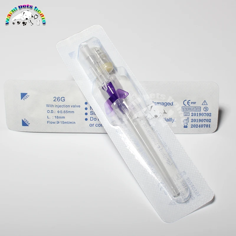 Disposable Dog Cat I. V. Cannula Animal Catheter Pet Catheters with Heparin Cap 22G 24G 26G Veterinary Tools