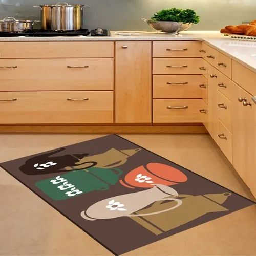 Meg & Cloud Teapot Cup Patterned Digital Printed Anti-Slip Soles Washable Stain-resistant Kitchen Rug