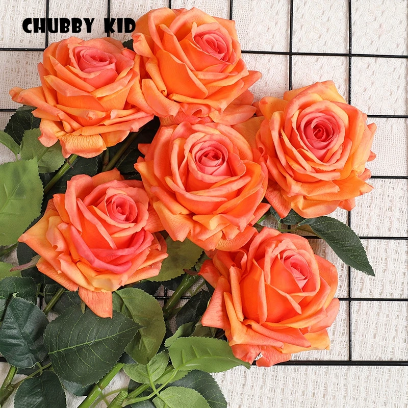 24pcs ! wholesale high simulation real touch artificial large sing head rose flowers wedding decorative Moisturizing felt rose