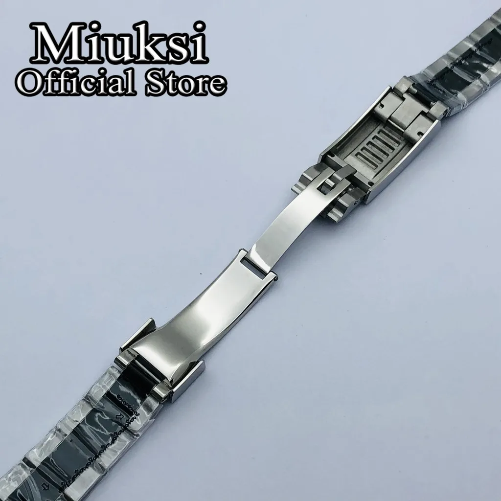 Miuksi 20mm silver black 316L solid stainless steel watch band folding buckle fit 40mm watch case bracelet mens strap