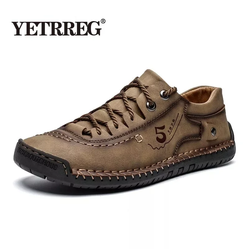 2020 New Spring Men\'s Shoes Lace-up Man Outdoor Casual Shoes Quality Split Leather Loafers Man Flats Shoes Moccasins Shoes