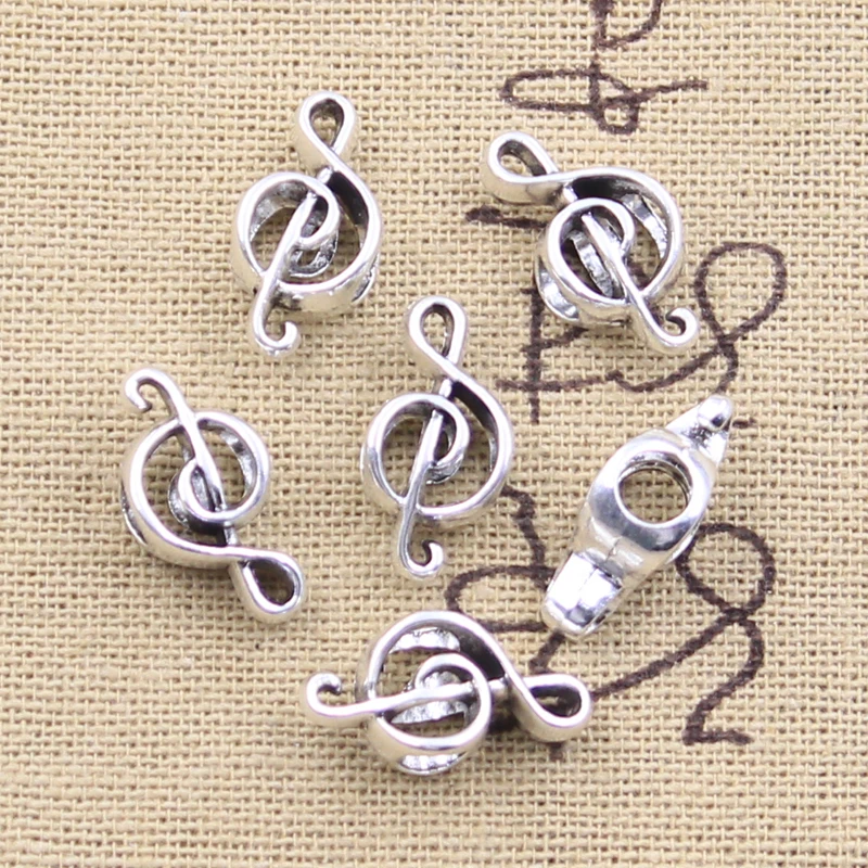 15pcs 18x8x7mm Musical Note 4.5mm Big Hole Bead Charm Fits Silver Color Charms For Bracelets DIY Making Fit