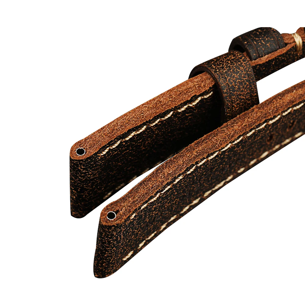 Hand-Cracked Old Vintage Top Layer Leather Watchband 22 24 26MM For 47MM PAM Soft Men\'s Watch Bracelet Vintage Style