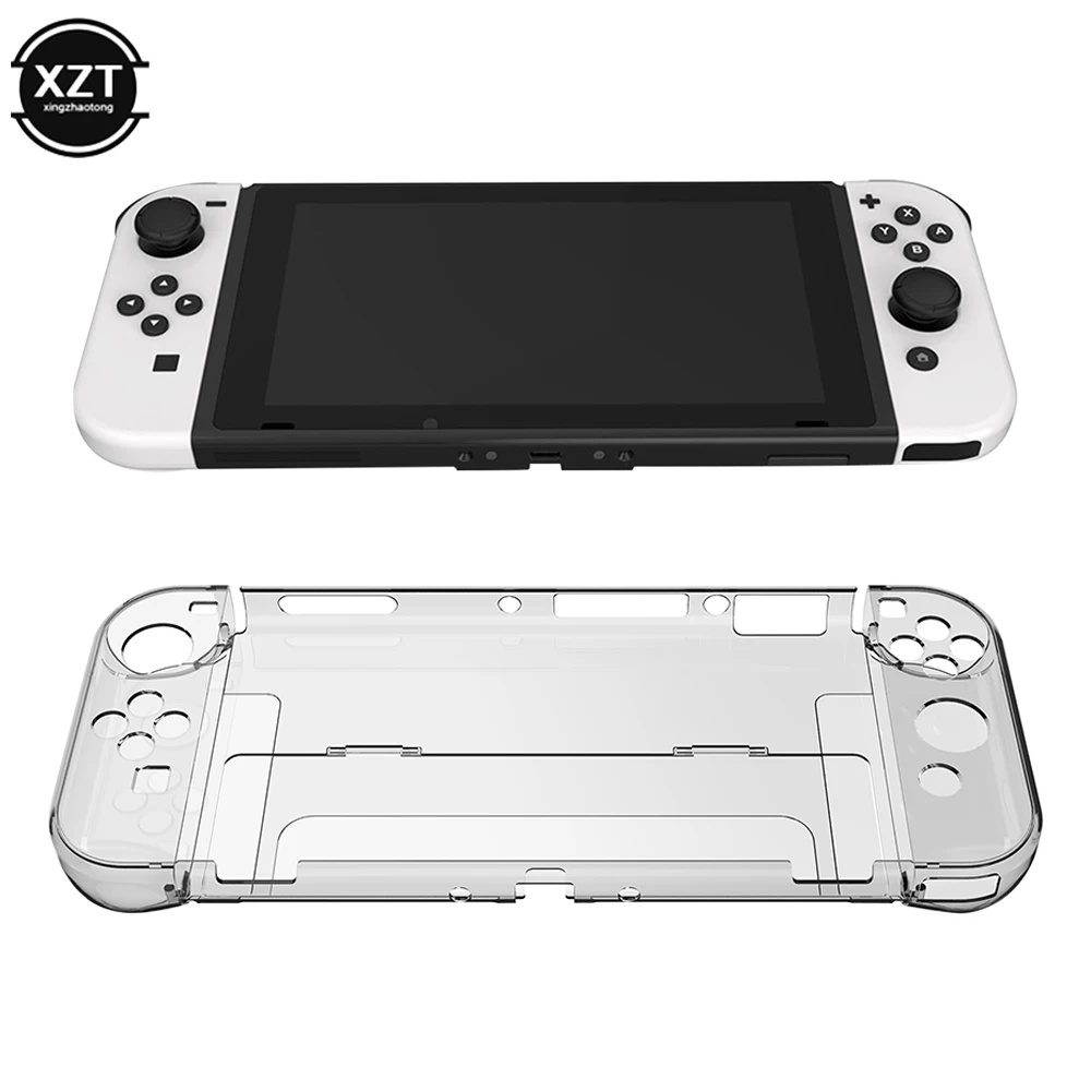 Novo Crystal Clear Console Shell Capa Silicone Nintendo Switch OLED Transparente Protetora Flip Caso Anti-queda Shockproof Guard