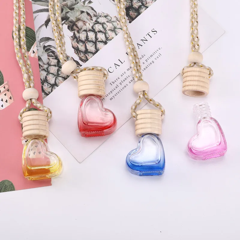 Fashion Design Glass Hanging Car Diffuser Bottle Pendants 5ml Empty Refillable Perfume Oil Bottles Mix Color For Air Freshener