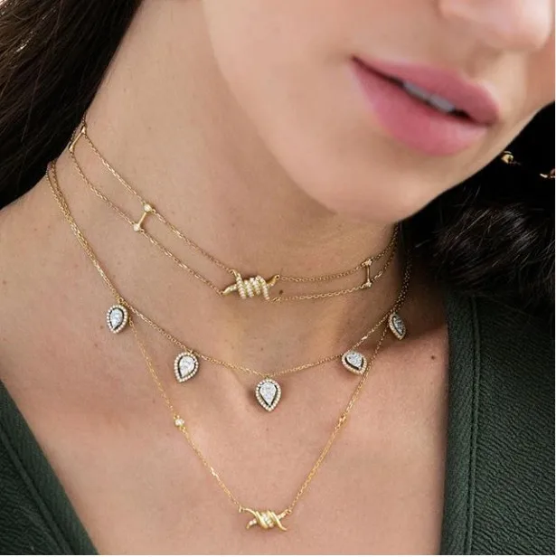 

tear drop charm AAA cz choker elegant chain bridal gift top quality 5pcs charm statement fashion silver color necklace