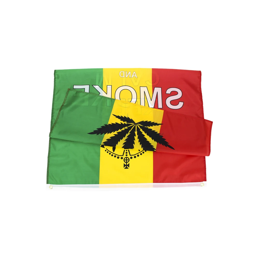 Johnin 420 Somewhere Keep Calm and Smoke Weed Reggae Rasta Leaf Flag For Bar Party Music Festival Tattoo Shop