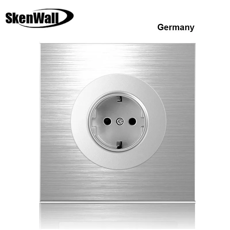 German Standard Socket Household Silver Aluminum Alloy Panel Switch Socket 90V-250V