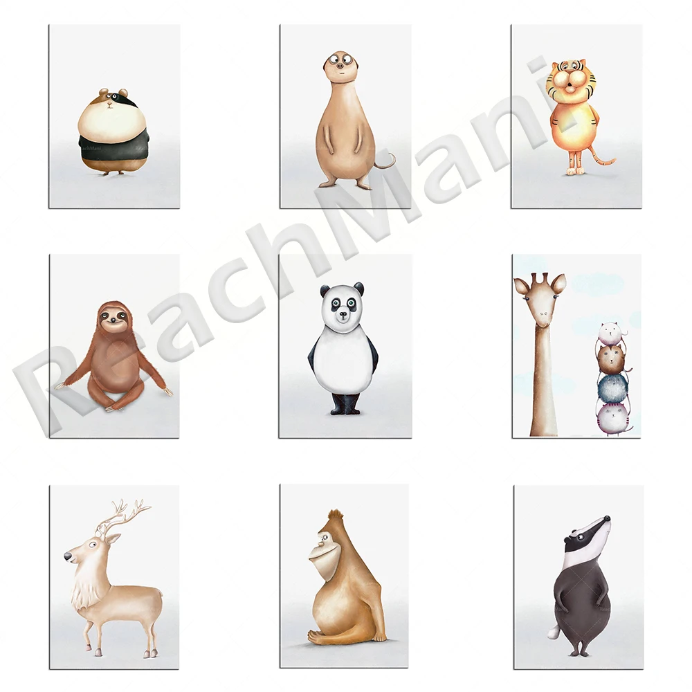 Farm Animals Prints, Horse, Duck, Sloth, Alpaca, Rabbit, Meerkat, Tiger Farmhouse Wall Art Baby Nursery Animals Poster