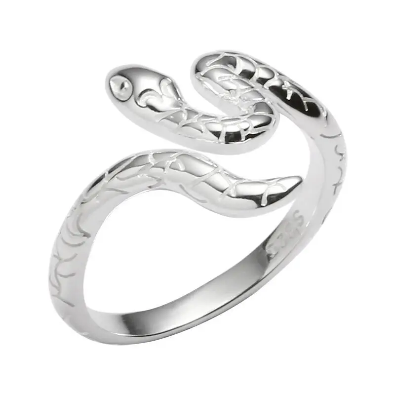 Anillo de serpiente Punk Retro Para hombres y mujeres, Plata de Ley 925 antigua exagerada, personalidad, apertura estereoscópica, anillos ajustables