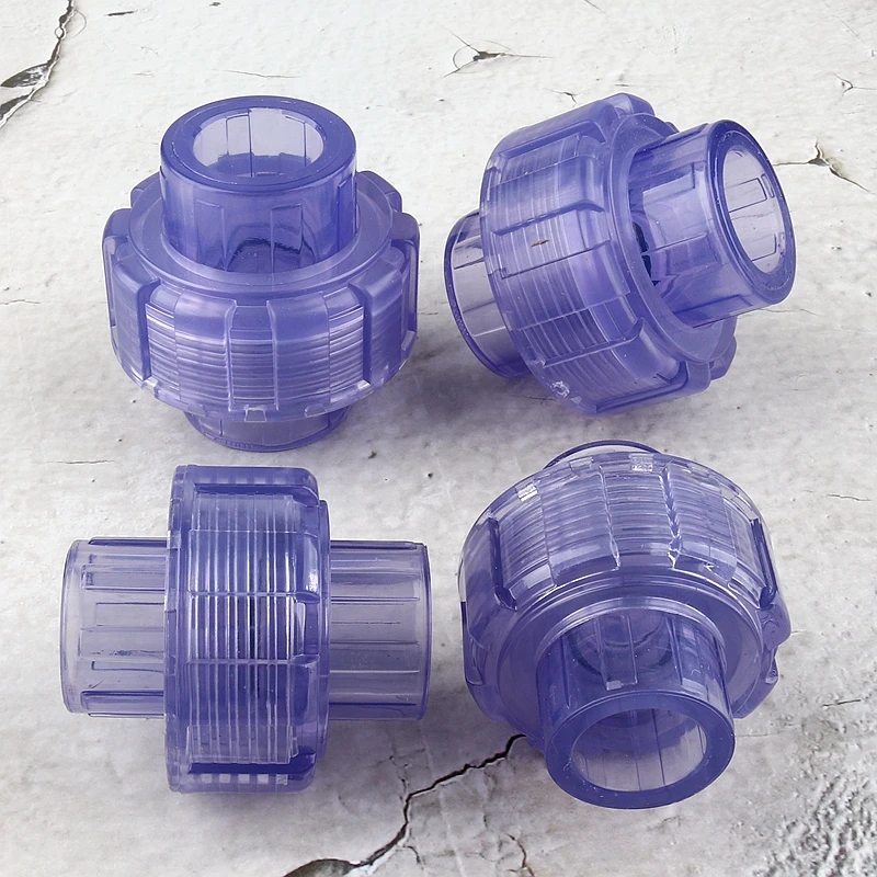 Inner Diameter 20/25/32/40/50/63mm UPVC Pipe Transparent Union Connector Aquarium Fish Tank Joints Irrigation Watering Fittings