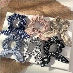 Women Girls Cute Dot Rabbit Ear Elastic Hair Band Sweet Bow Hair Scrunchies Retro Ponytail Holder Hair Tie Hair Accessories