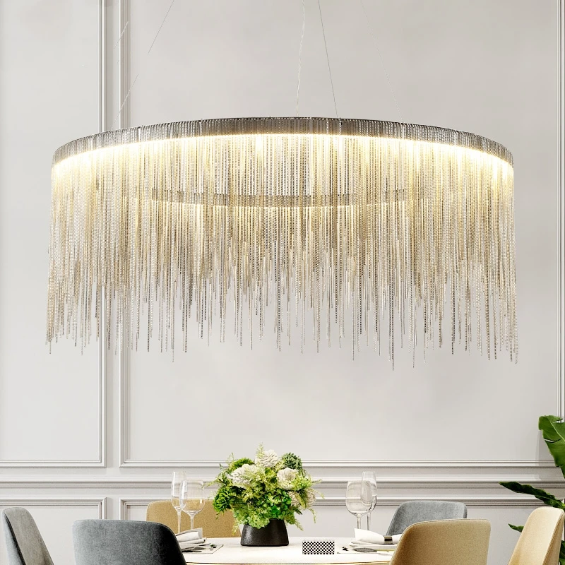 

Modern Pedant Lamp Living Room Chain Chandelier Nordic Creative Bedroom Dining room Cloth Store Tassel Chain Light Fixtures