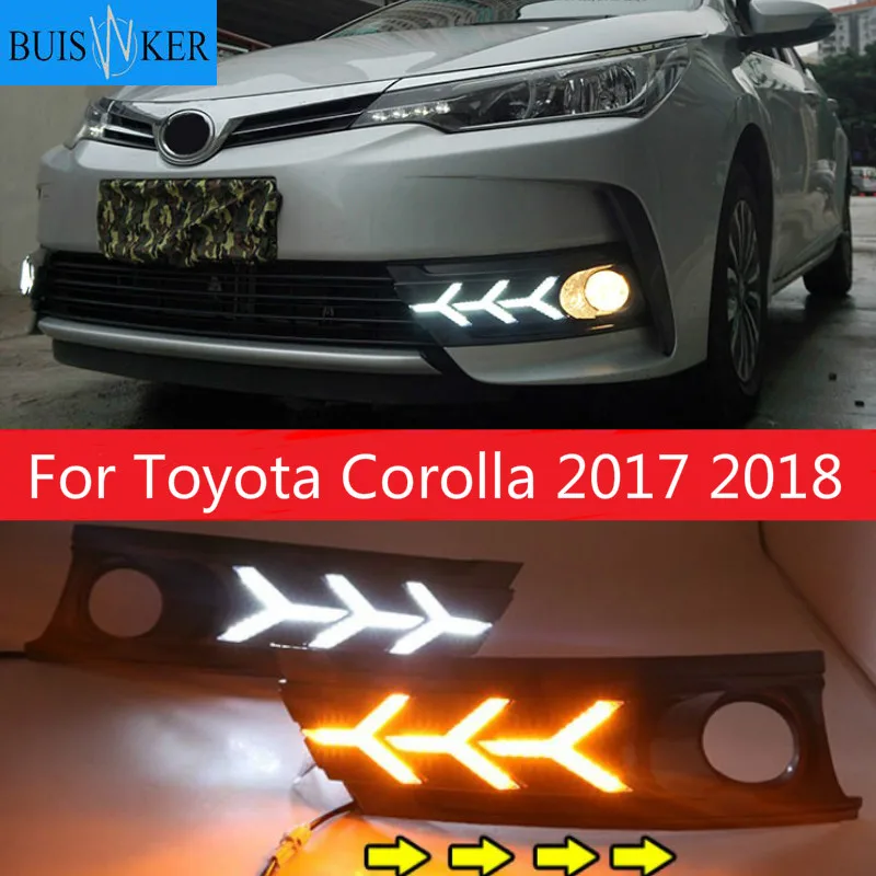 

1 set 12v LED Daytime Running Light ABS fog lamp cover with Yellow Turning Signal lights For Toyota Corolla 2017 2018