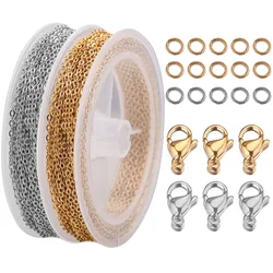 Gold Stainless Steel Jewelry Making Kit 10 Meters1.5/2mm Cable Chain Lobster Clasp and Opening Jump Ring DIY Jewelry Necklace