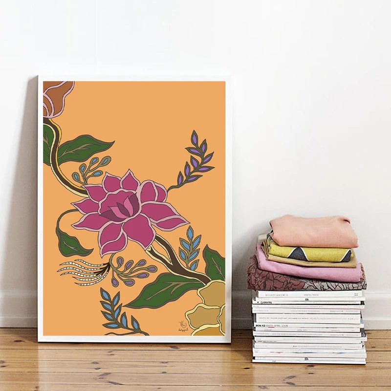 Batik Floral Colorful Canvas Poster Malaysian Treasure Traditional Flower Vintage Wall Art Painting Print Indonesian Decoration