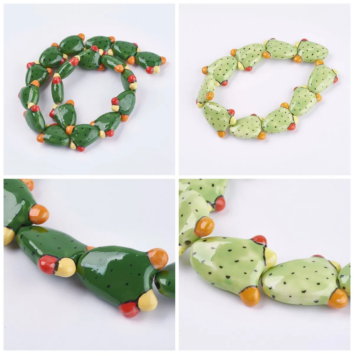 10Pcs Handmade Cactus Porcelain Beads Clay Ceramic Loose Cactus Bead Spacer For Bracelet DIY Craft Jewelry Making