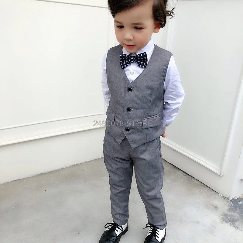 Flower Boys Wedding Suit Japan Kids Jacket Vest pants 3Pcs Set Children Formal Tuxedo Host Dance Party Performance Dress Costume