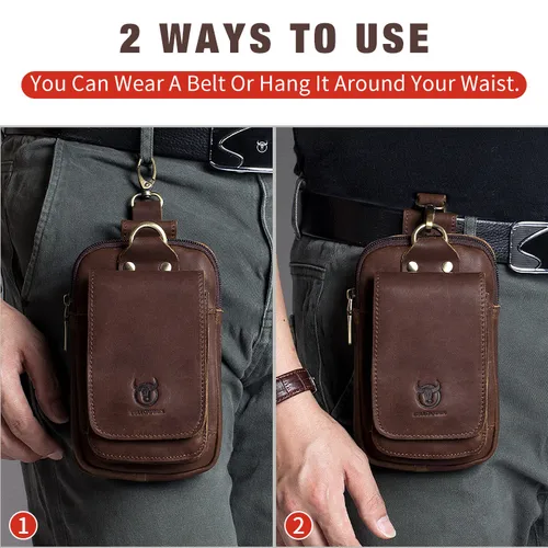 Imagen 2 del producto BULLCAPTAIN, bolsa pequeña de cuero de calidad a la moda para verano, diseño de gancho, riñonera, funda para cigarrillos, bolsa para teléfono de 6 "", riñonera