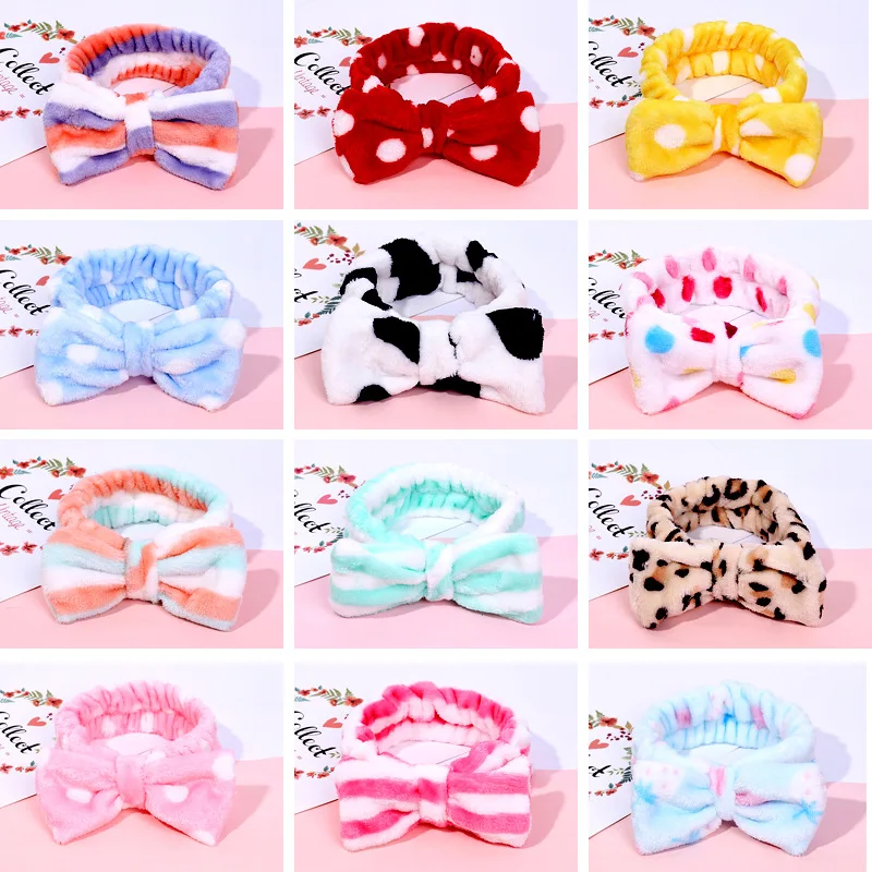 2020 New OMG Letter Coral Fleece Wash Face Hairbands For Women Cute Soft Bow Girls Headbands Hair Bands Turban Hair Accessories