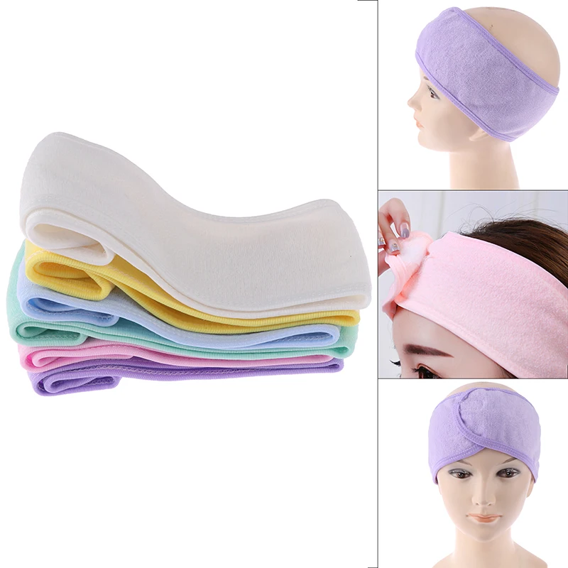 1PCS Women Adjustable Colorful Soft Salon SPA Facial Headband Hairband Makeup Toweling Hair Wrap Head Band Hair Accessories