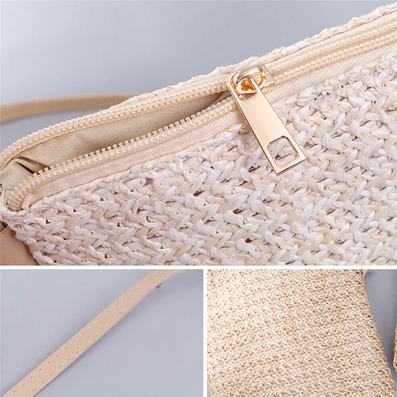 2019 Women's Straw Plait Small Square Bags One Shoulder Slanted Across Bag Handbag Coin Purses Summer Casual Sweet Holiday Tote