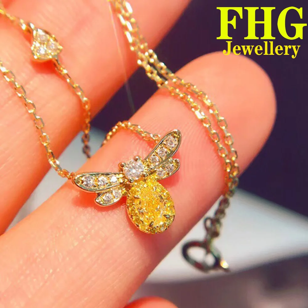 

18K Au750 White Gold Necklace 0.38Carat Nature Yellow diamond Personality bee Necklace Wedding Party Engagement Anniversary