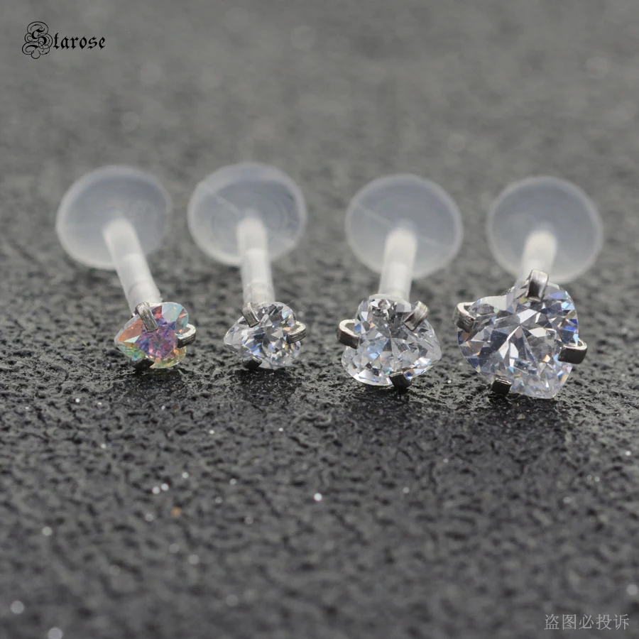 2pcs Top Crystal 3/4/5mm Heart Star Round Helix Tragus Piercing Oreja Nose Piercing Nariz Labret Lip Ring Nose Ring Earring Gift