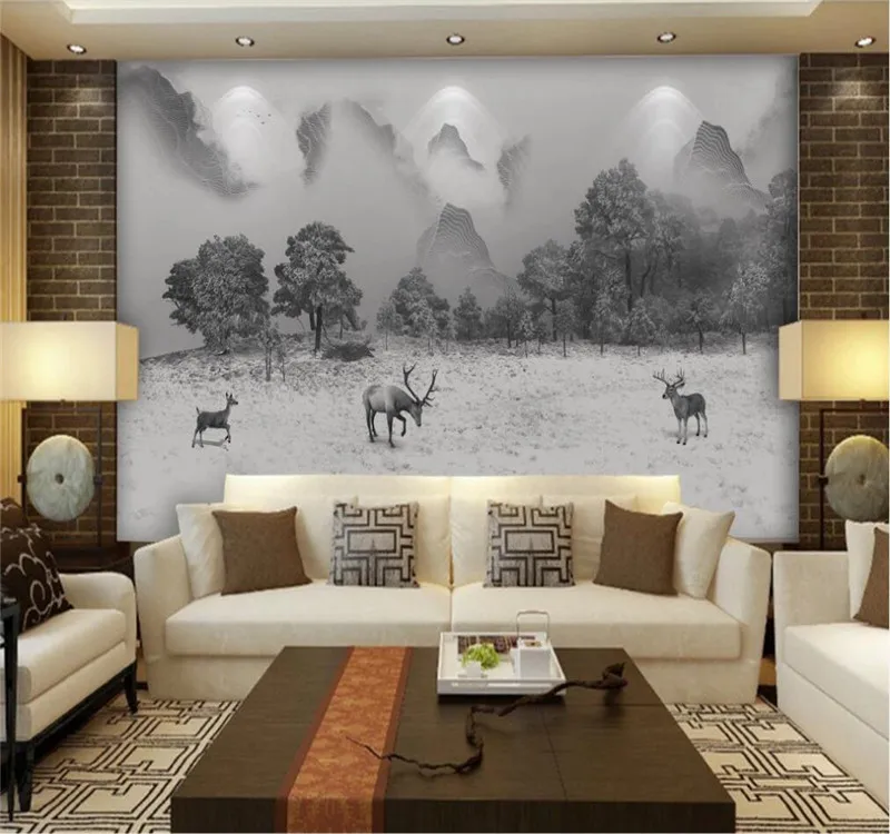 Custom wallpaper artistic conception abstract lines landscape elk background wall-high-grade waterproof material