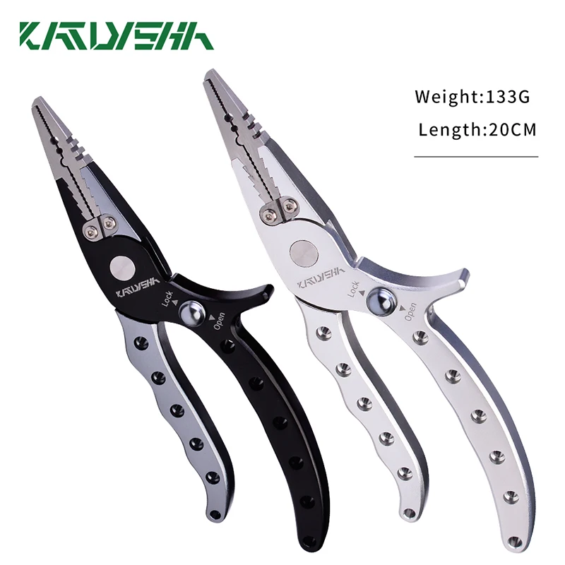 KATYUSHA Fishing Pliers Aluminum Alloy Scissors Hook Remover 133g-20cm Line Cutter Multifunctional Knot Fishing Tool Equipment