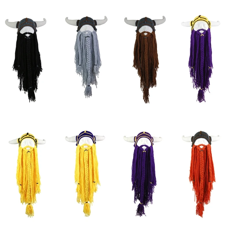 Creative Funny Beard Detachable Personalized Party Long Beard Pointed Horns Handmade Woolen Funny for Autumn and Winter