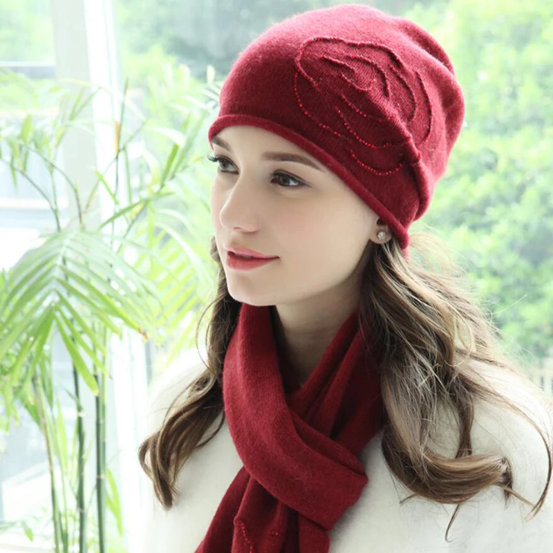 Women Hat Scarf Sets Autumn Winter New Wool Hats Fashion Elegant Casual Warm Beret Style Female Beanies