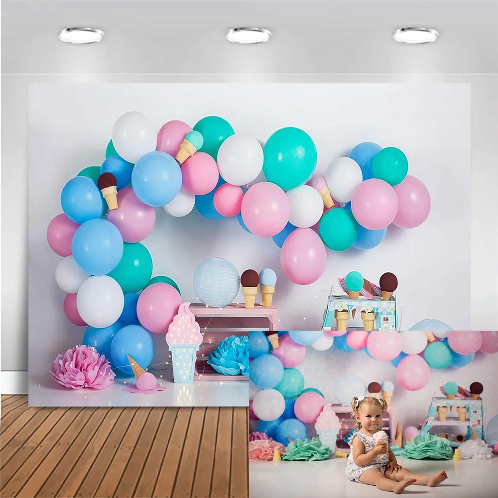 

Mocsicka Ice Cream Balloons Child Birthday Backdrop Photography Newborn Portrait Photo Background Cake Smash Backdrops Photocall