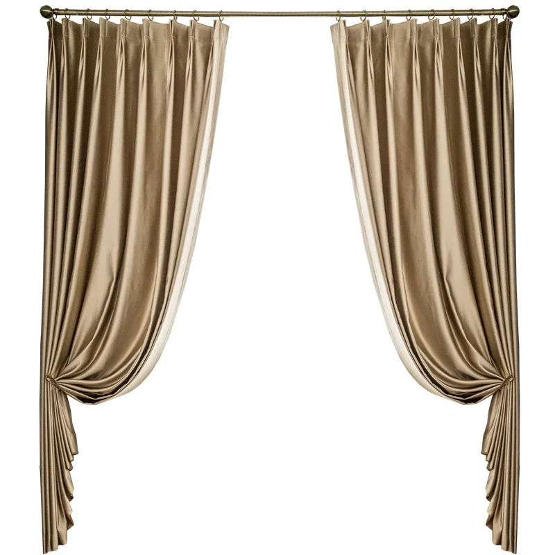 Gold silk  Blackout ready curtains Thermal Insulated  for Living Room bedroom luxury thick solid curtain window  treatment