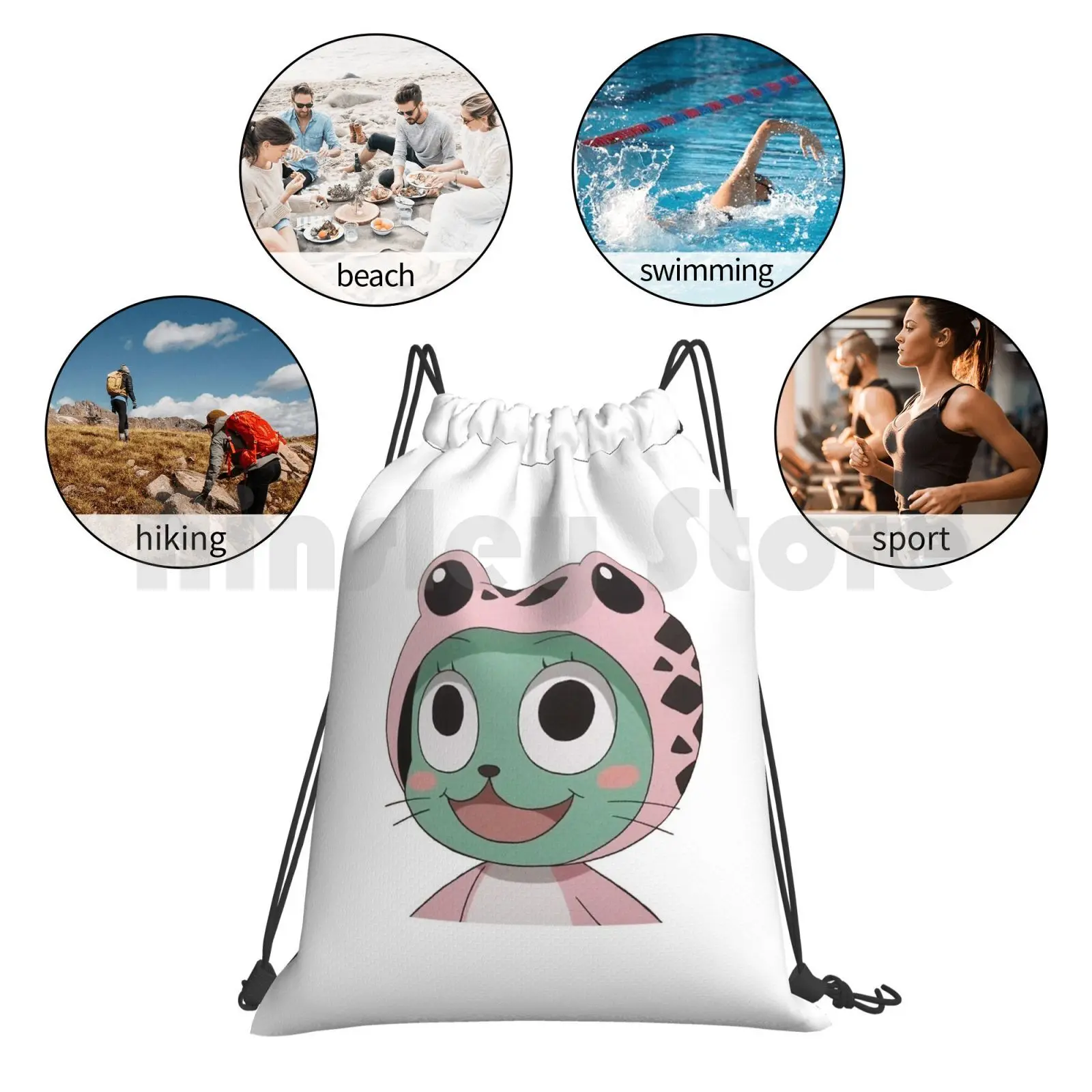 Happy Frosch Backpack Drawstring Bag Riding Climbing Gym Bag  Anime Anime Fairy Tail Fairy Tail Frosch Frosch Manga Manga