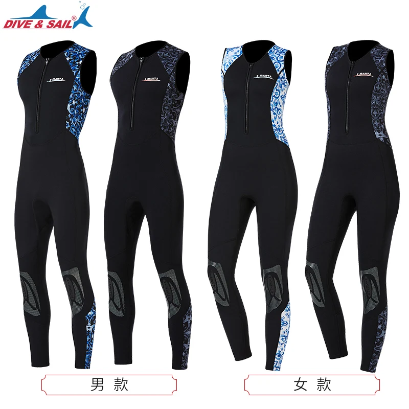 Long Diving Suit for Scuba Diving, Wet Suit, Sleeveless, Front Zip, Swimming, Surfing, Swimming, Sport Farmer John Style, 1.5mm,