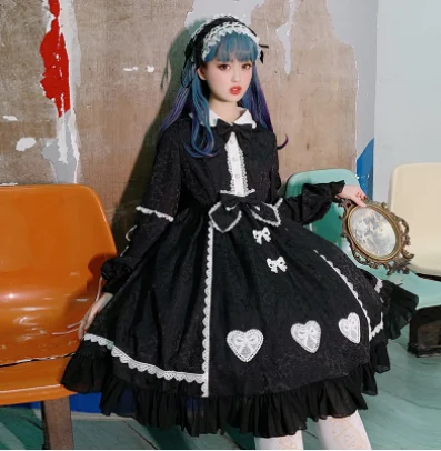 Kawaii mädchen gothic lolita op Süße prinzessin lolita kleid vintage spitze bowknot peter pan kragen laterne hülse viktorianischen kleid