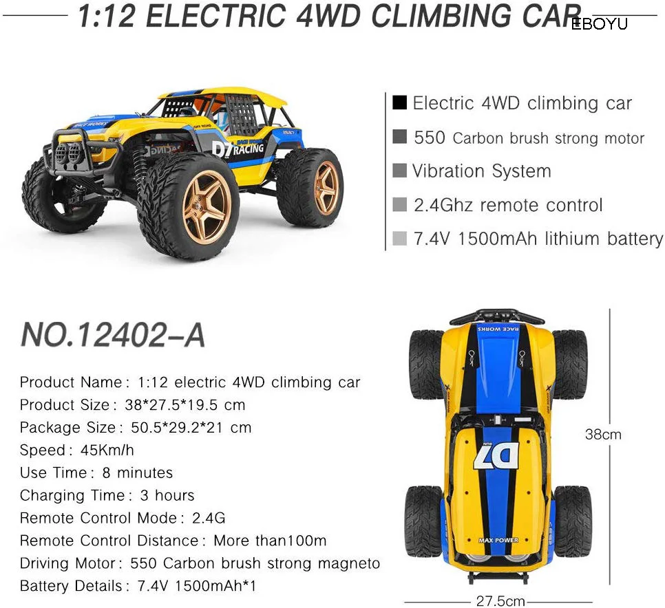 Wltoys XK 12402-A D7 2.4GHz 1:12 RC Car 4WD 45KmH Desert Buggy Car Rock Racing Crawler Off Road Car All Terrain Vehicles Truggy