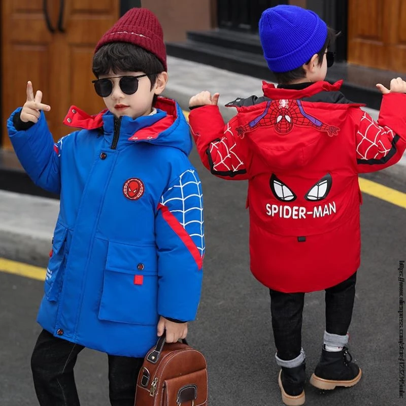 Disney SpiderMan Boys Padded Clothes Fashion Children Boy Long Padded Winter Coats Cotton Clothes Handsome Boys Winter Outerwear