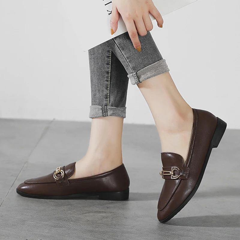 Spring Designer Shoes Woman Quality Leather Slip on Flats Shoes for Women Loafers Ladies Shoe Zapatos De Mujer Plus Size 44