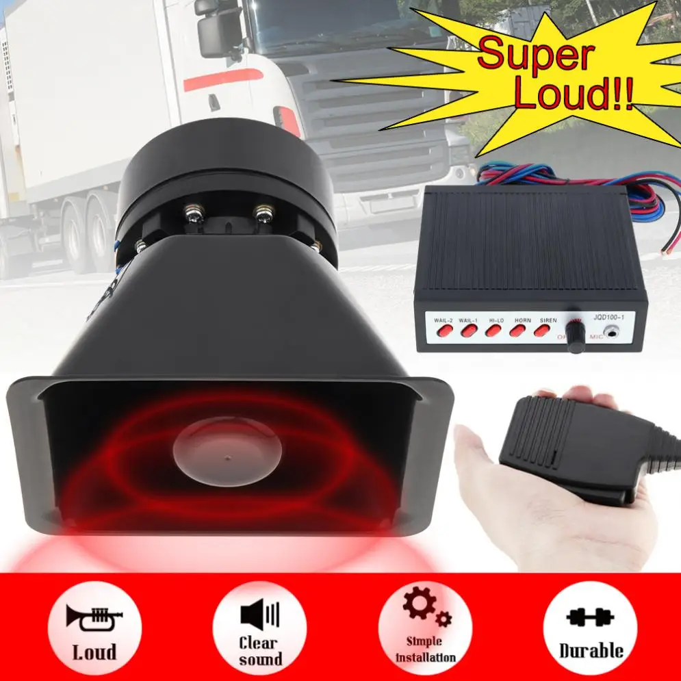 

12V 150W Car Horn Siren Sound 5 Tone Alarm Electric Horn PA Speaker System Megaphone Loud for Car Train Boat Ship