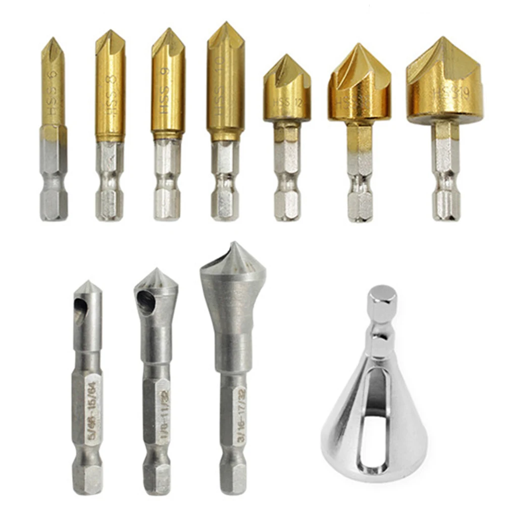 

11PCS/Lots HSS Chamfer Countersink Chamfer Drill Bit 1/4" Hex Shank 90 Degree Wood Chamfering Cutter 6mm-19mm