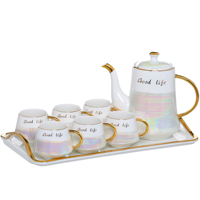 Cearmics Coffee Tea Set Nordic Phnom Penh Colorful 1pot 6cups Water Ware Bar Decoration Household Kitchen Supplies Drinkware