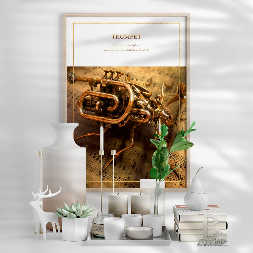 الحديثة الرجعية المعادن البوق الرسم على لوحات القماش الجدارية المشارك Vintage أداة عزف موسيقى لغرفة المعيشة ديكور المنزل هدية ملصق