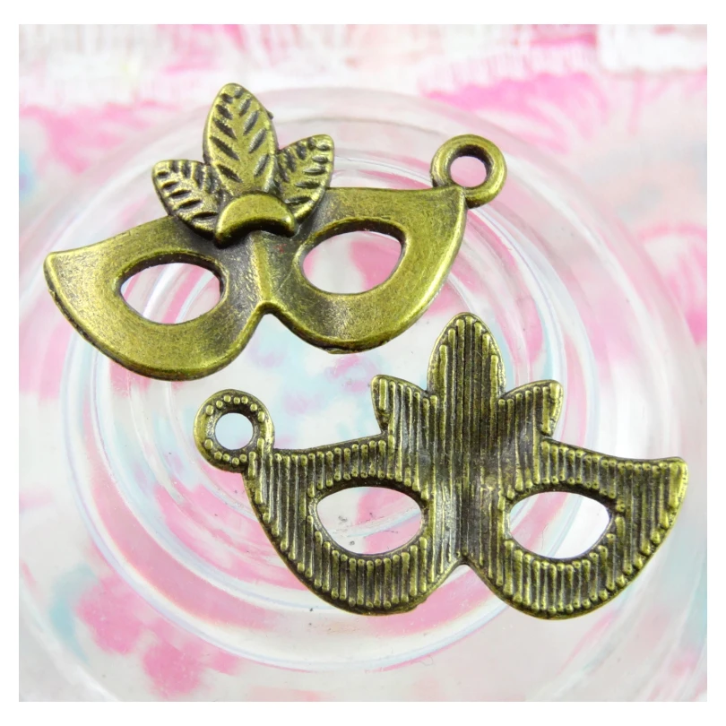 60 Pieces/Lot 26*16.2MM Zinc Alloy Party Mask Charms Pendant Antique Bronze Plated Metal Pendant for Jewelry Making Findings