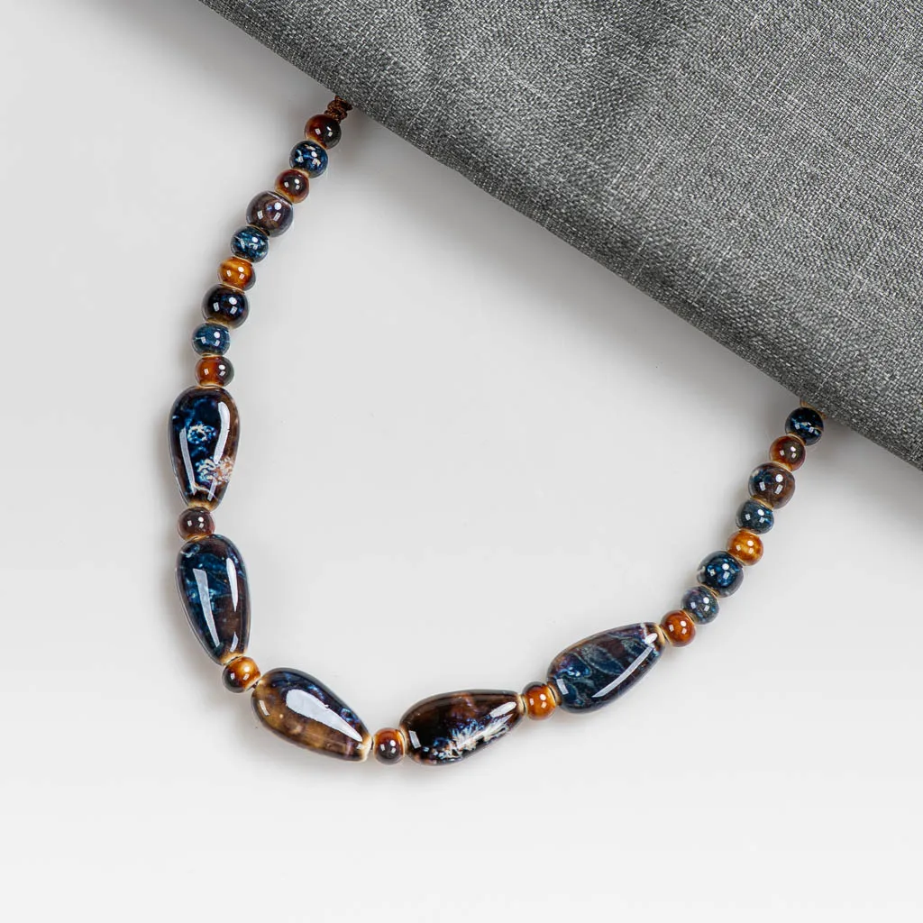 Colorful Retro Irregular shape Ceramic Beads Gift Neckalce artware Antique wholesale Necklaces & Pendants For women #XN031