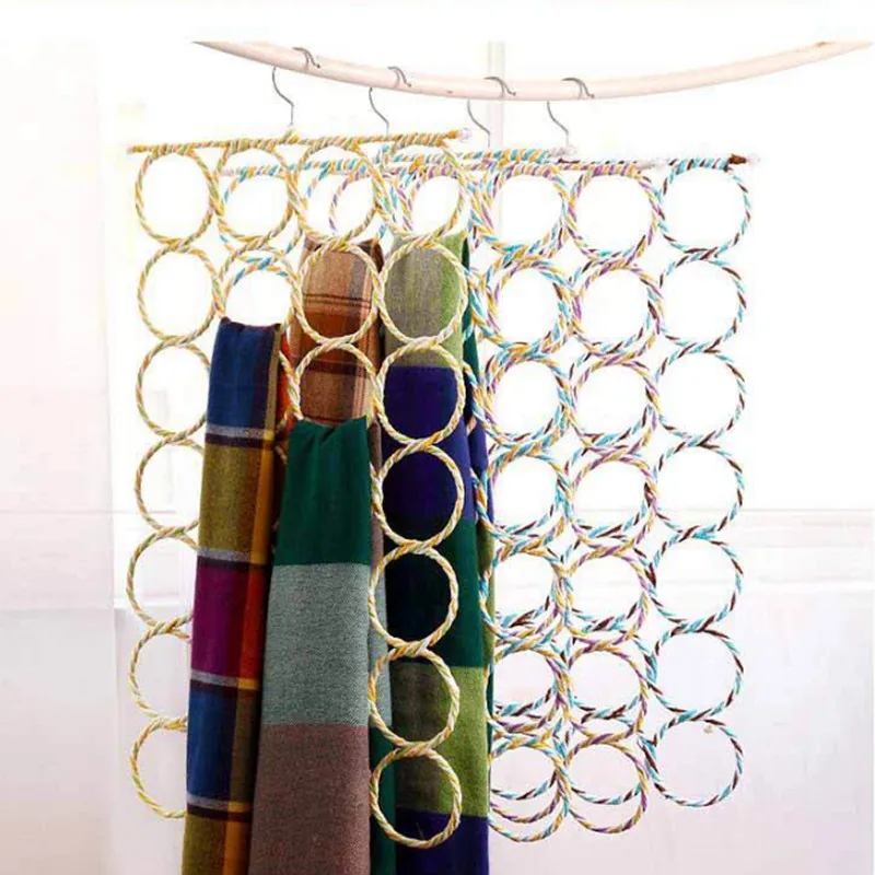 9/12/16/28 Hole Ring Rope Shawl Multi Display Scarf Belt Tie Slots Holder Clothes Storage Hanger Organizer Rack Foldable