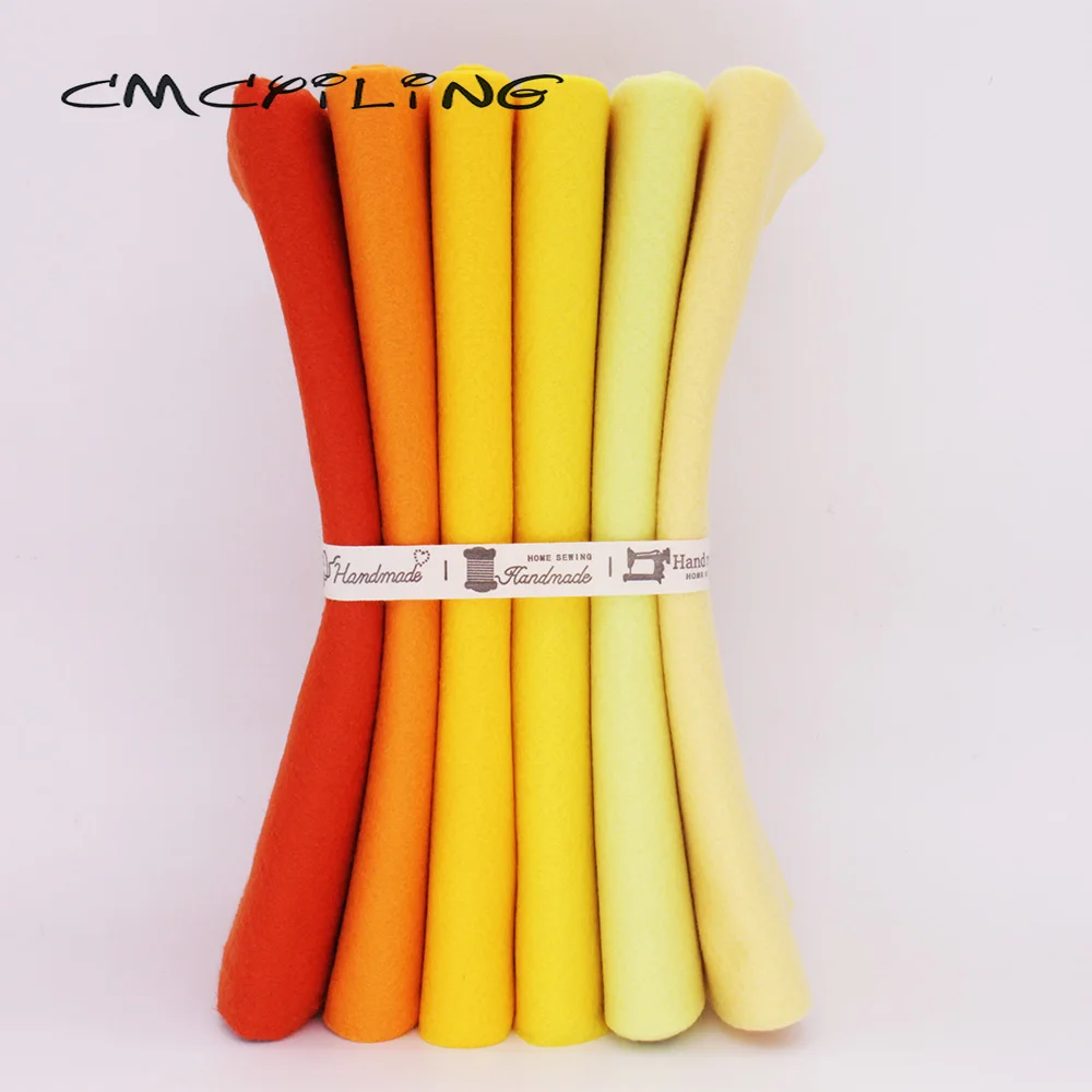 1.2mm Sewing Felt Fabric For Needlework DIY Dolls Crafts,Soft Yellow Patchwork Non-Wove, Polyester Cloth 6Pcs/Lot 25cmx28cm