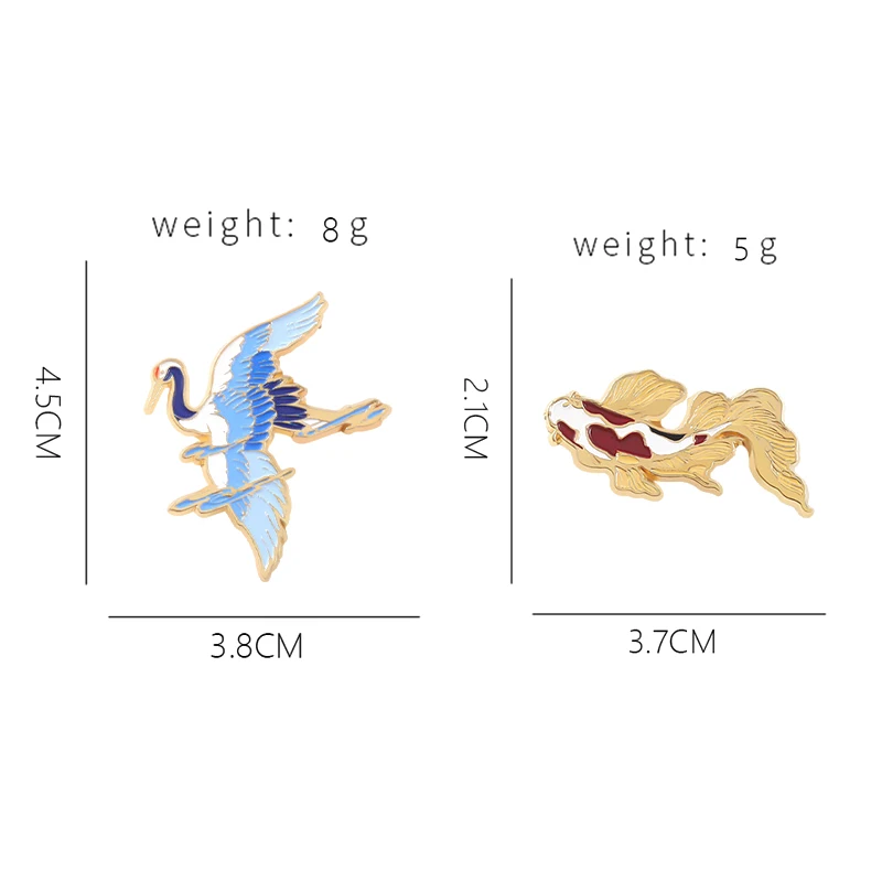 Creative Cartoon Animals Enamel Pins Birds Cranes Fish Koi Alloy Brooches Badges Clothes Accessories Exquisite Women Jewelry