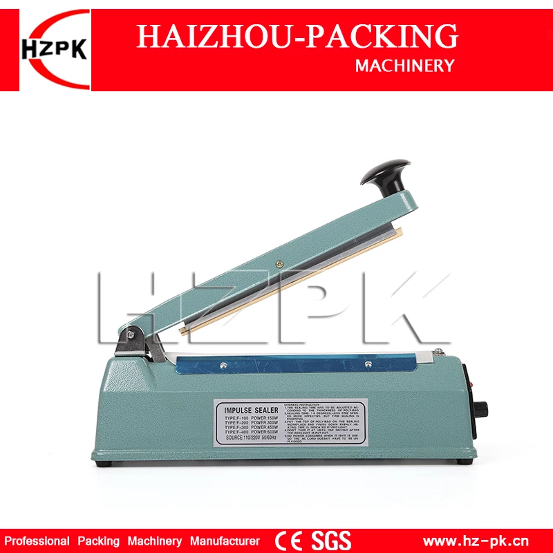 

HZPK Heat Impulse Plastic Aluminum Bag Sealing Machine Iron Body Manual Sealer Small Industrial Packaging Shop Work 200mm SF-200